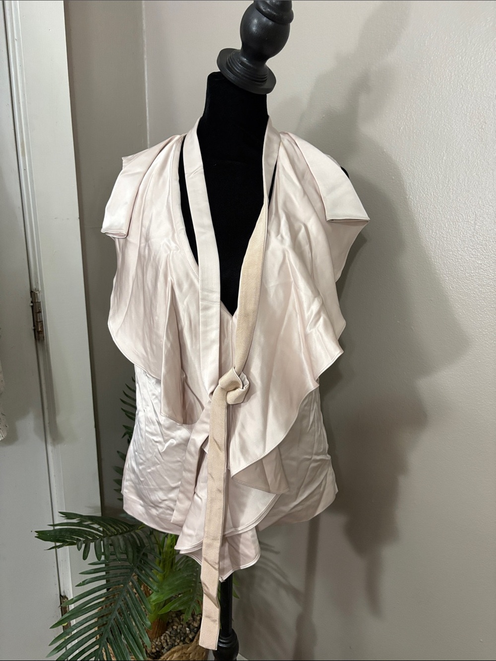 Stella McCartney Rosella Satin Top Pale Blush Ruffled Tie-Front Blouse Medium